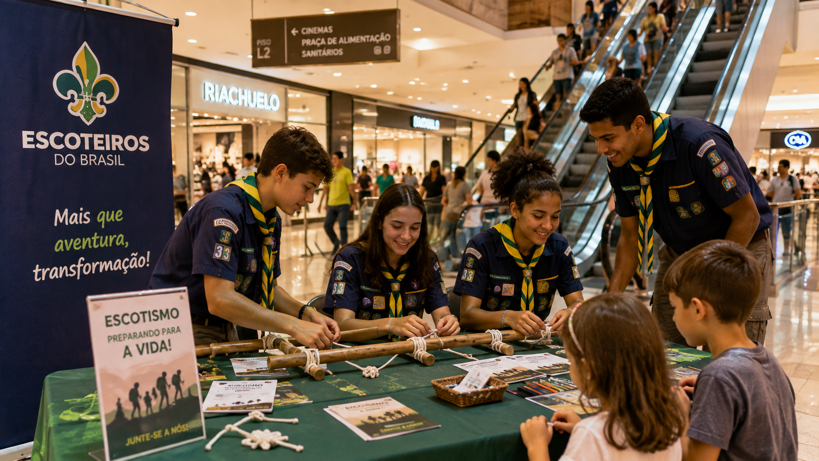 Exemplo de atividade escoteira em shopping
